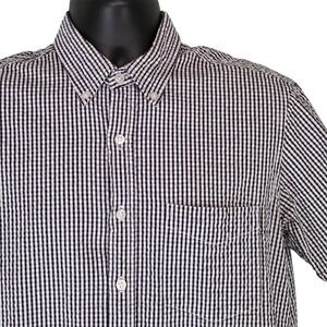 Club Room Seersucker Blue Gingham Shirt Short Sleeve Button Up‎ Top Mens Medium